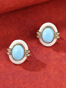 Trendy Fashion Stud Earrings for Women, Gift-Worthy Circular Zircon Earrings with Exquisite Enamel Design