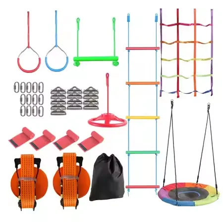 Ninja Obstacle Course for Kids Backyard Outdoor for Girls & Boys With Monkey Bars, Ladder, Wheel, Gymnastics, Climbing Net