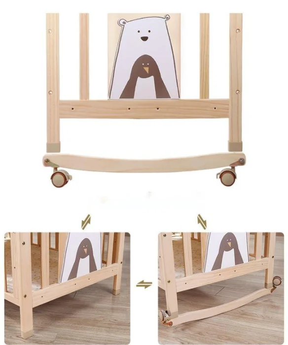 YQ JENMW Solid wood crib Best selling solid pine wooden baby bed design/baby swing cot/baby crib attached adult bed