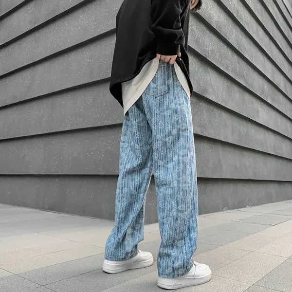 Calça jeans masculina personalizada, jeans azul estampada baggy para  homens, atacado de alta qualidade de rua