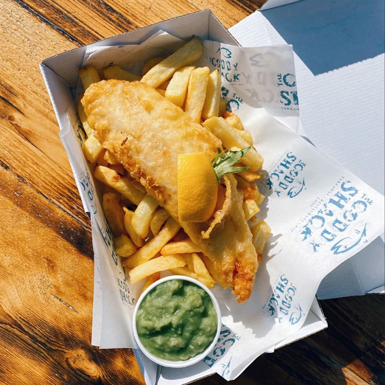 Custom Printing Fish and Chips Packaging Paper Box Fish and Chips Fast Food Takeaway Box Burger Pizza Packaging Boxes With Logo