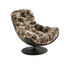 Type A swivel chair-black leather-sunflower pattern