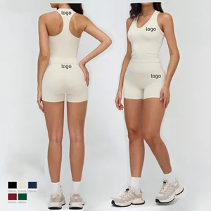 Backless Halter Crop Top Custom High Waist Sports Shorts Sleeveless Activewear Two Piece Gym Fitness Sets