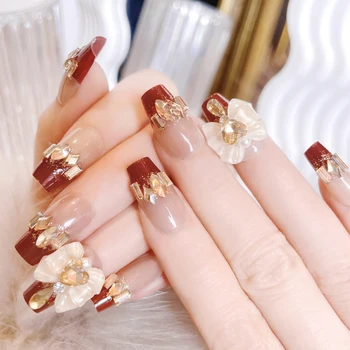 Artificial False Nails  New style bow glitter  nail wear  ins shining senior pure desire style  nail patch