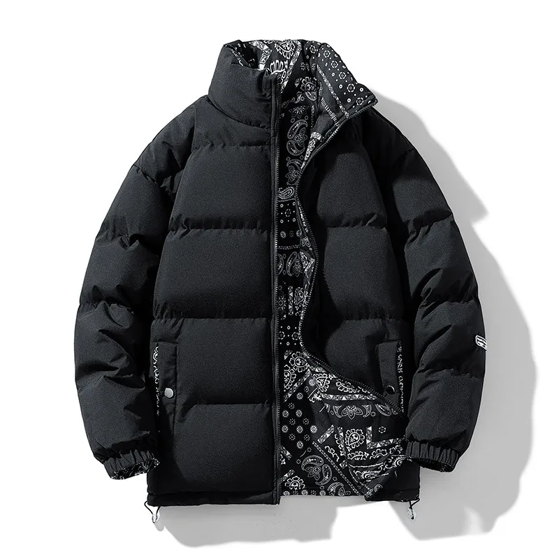 Mens Reversible Puffer Jacket Bandana Printed Puffy Jacket Plus Size Bubble  Coat Padded Jacket Coat for Man