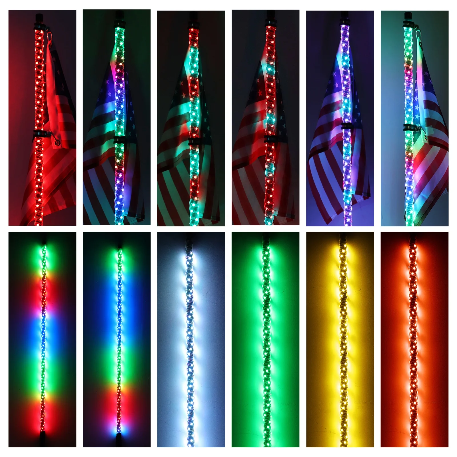 LED Light Whip With Flag 4 5 6 Feet Whip Antenna Light Pole Quick Release for SxS ATV Quad UTV Polaris RZR 4 Wheeler Sand Rail