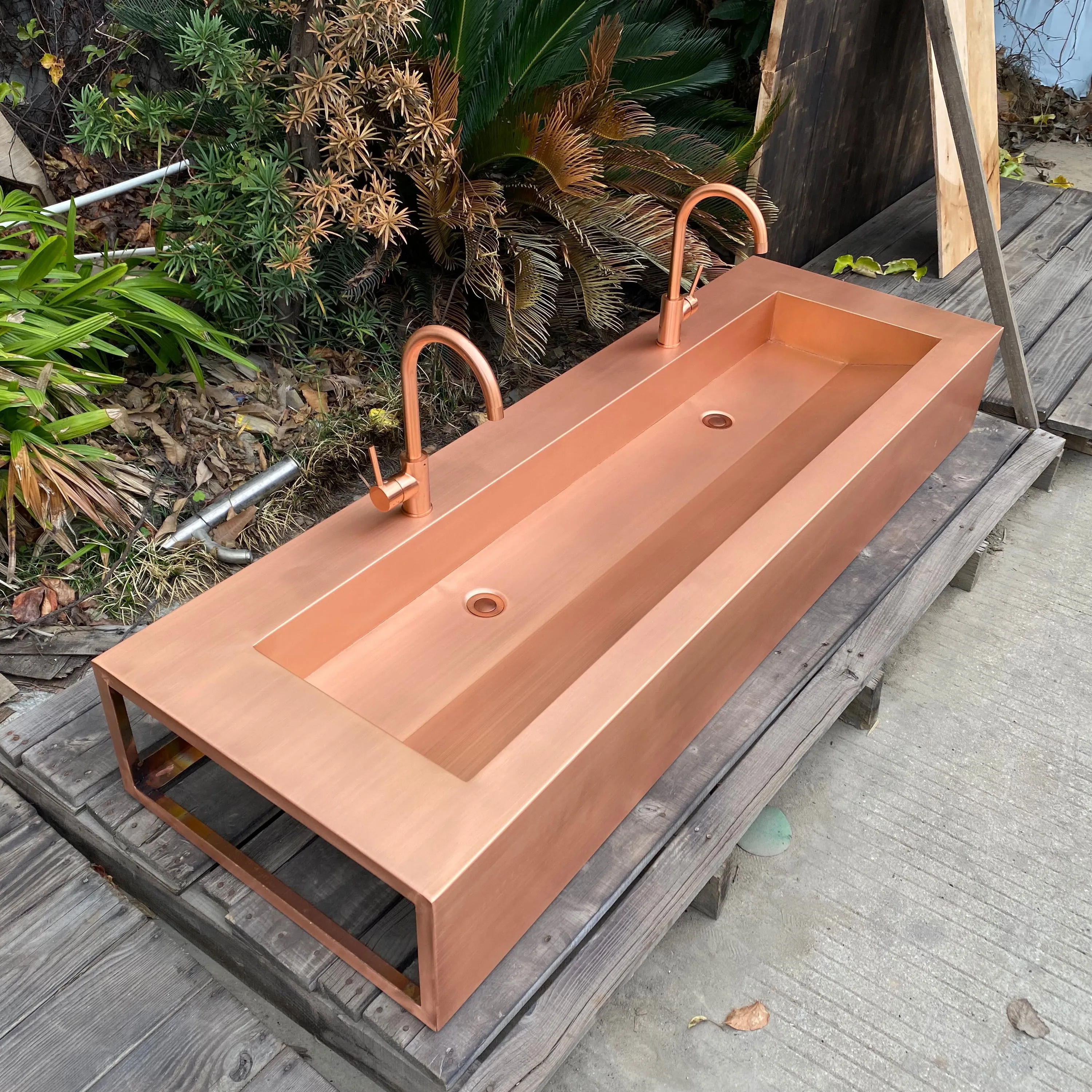 Handmade Rectangular Matte Brushed Natural Copper Bathroom Washbasin