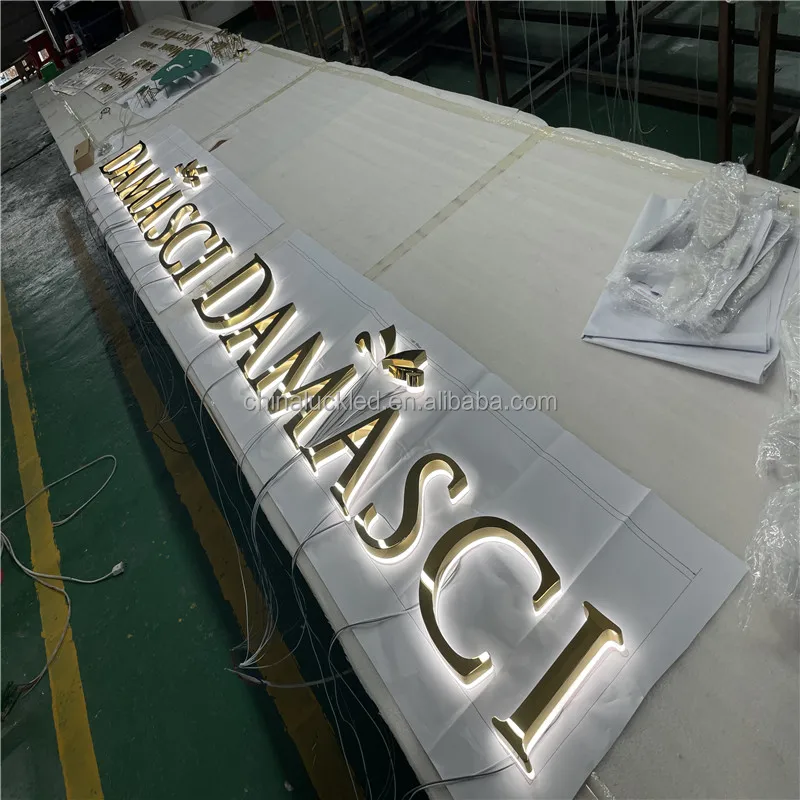 Gold Wall Letters LED Backlit Signs With High Quality Metal Letters