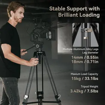 SmallRig AD-80 FreeBlazer Heavy-Duty Tripod, 71" Video Tripod with 75mm Bowl Adapter,One-Step Height Adjustment, Load up to detail image