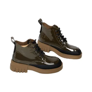 Women's Autumn Winter Genuine Leather Platform Booties Lace-Up Ankle High Thin Heel Fashion Light Thermal Comfortable Solid