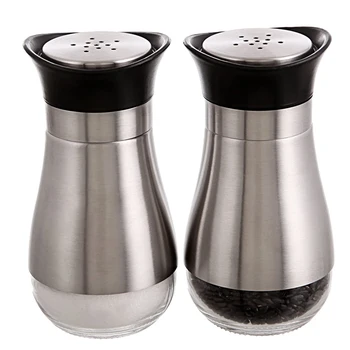 Salt and Pepper Shakers Set Elegant Stainless Steel with Glass Bottom Salt Shaker Silver 2 Pack Salt Shaker And Pepper