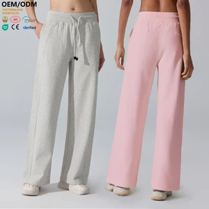 XW-YK447 Hot Selling High Quality Casual Warm Women Elastic Waist Drawstring Solid Pattern Fashion Straight Leg Yoga Pants