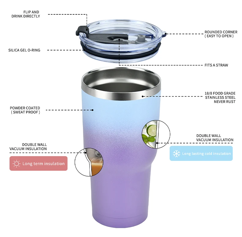 Eye-catching 30oz Portable Travel Tumbler Stainless Steel Double Wall ...