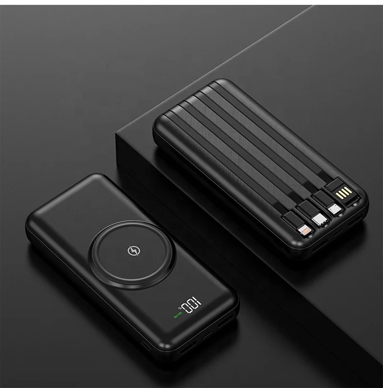 Portable High Capacity Bring their own line Wireless Power bank 30000mah