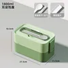 Double-layer plastic lunch box with tableware-green