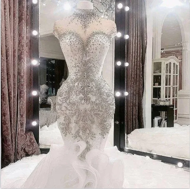 Wholesale crystal wedding dress luxury beaded mermaid wedding dress luxury fabric for wedding dress tones bead,1 Unit