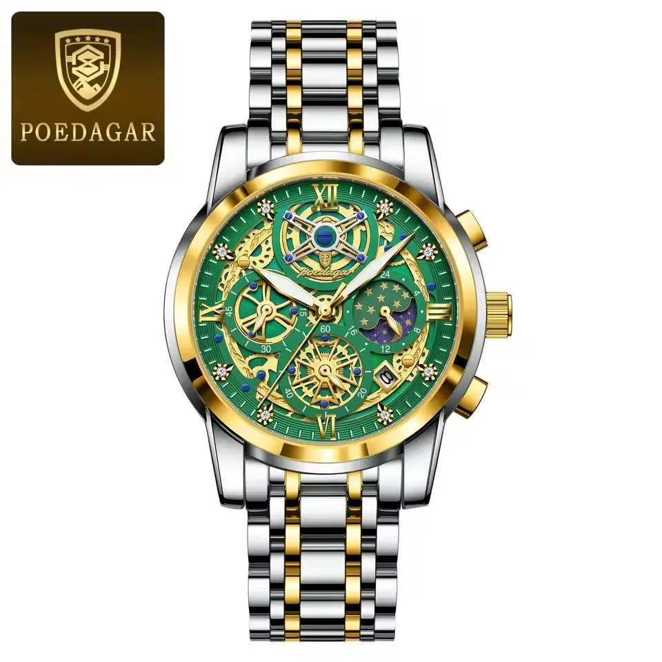 POEDAGAR 984 Men Waterproof Luminous Auto Date Chronograph Luxury Fashion Watch Quartz S aperçu 12