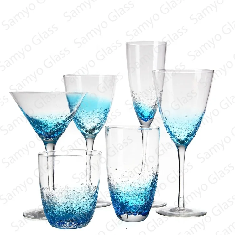 Samyo Custom Unique Gradient Blue Colored Highball Water Glass Drinking Glasses Cup for Gift
