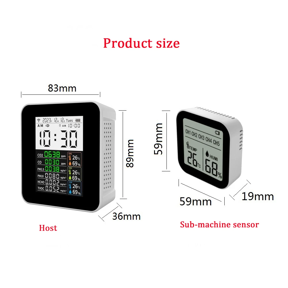 Digital Temperature & Humidity Meter with Air Quality Detector Handheld Carbon Dioxide PM2.5 Monitor 16-1 CO2 Gas Analyzers