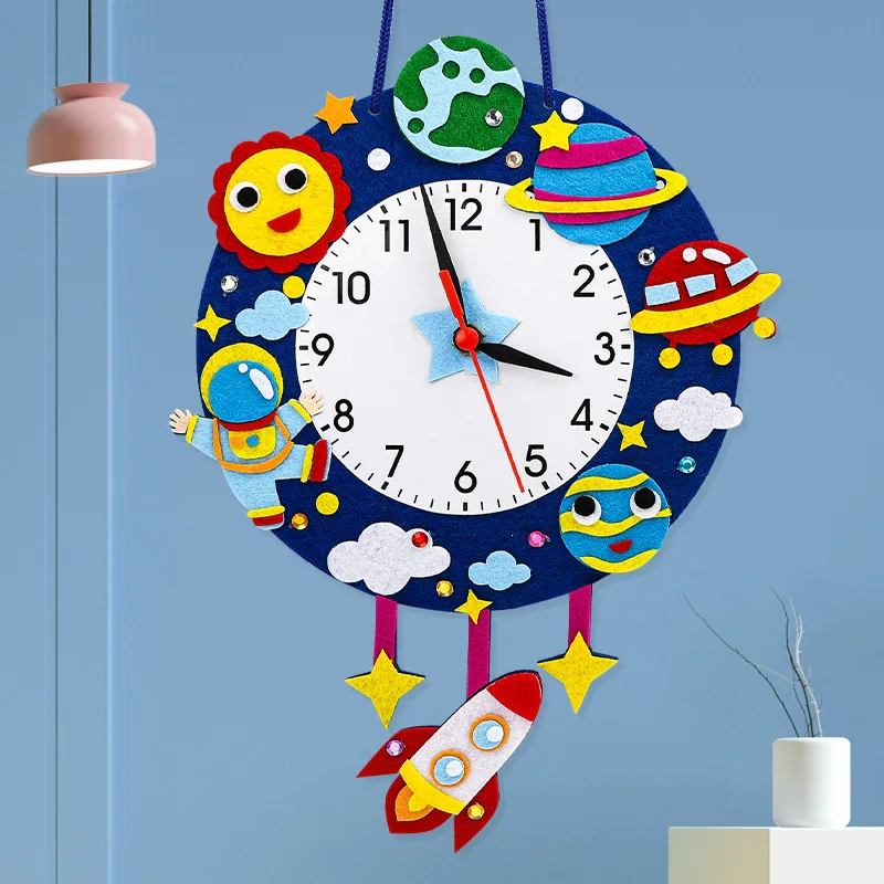 Relojes de alarma hechos a mano para niños, Material de fieltro