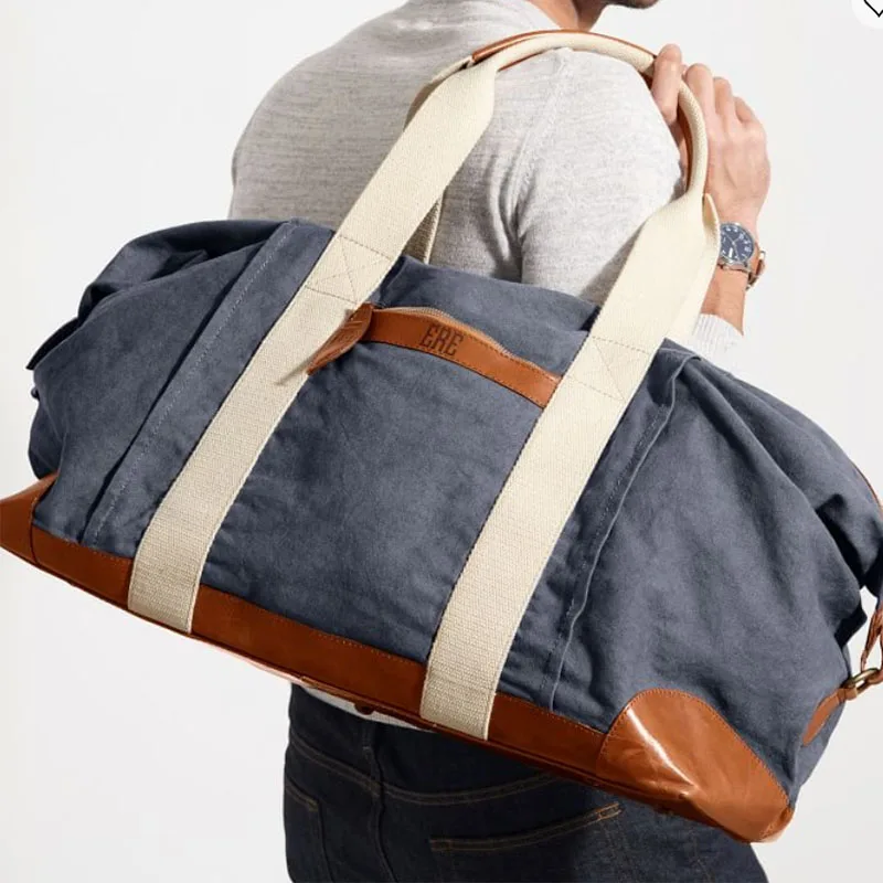 Solid Zipper Weekender Bag Canvas Monogrammed Duffle Bag Set