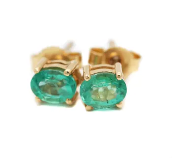 AAA+ Natural Emerald 14K Yellow Gold Stud Earring Jewelry Wholesale