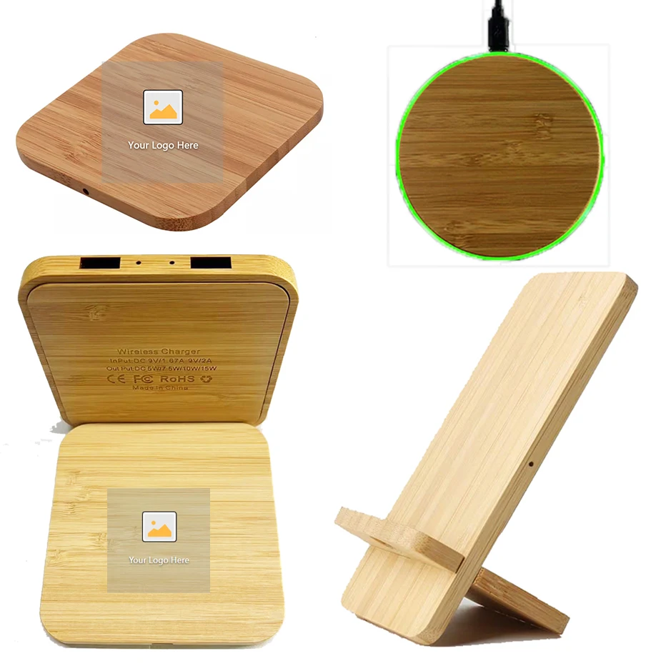 Ultra Slim Bamboo Wood Fast Charger Pad Custom Logo 10w 15w 30w Wireless  Wooden Plate Phone Chargers