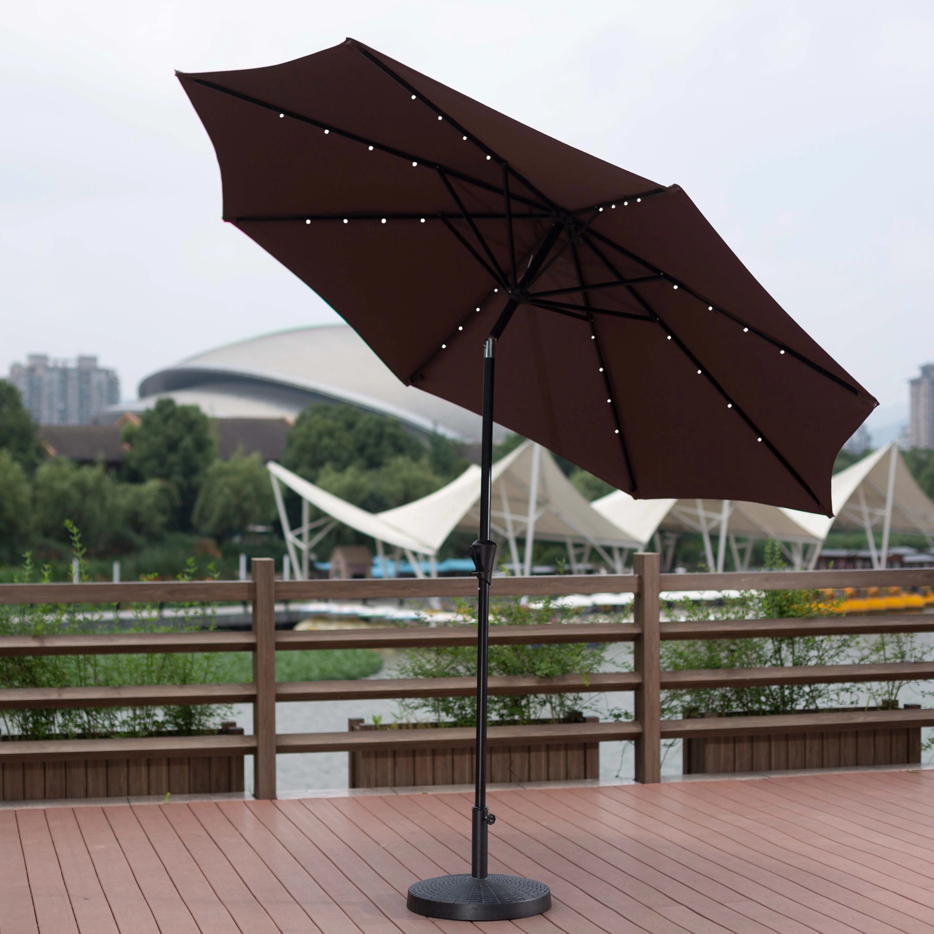 new design Twist Tilt solar patio parasol led beach outdoor garden sun crank umbrella