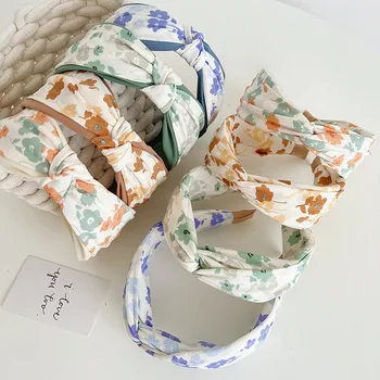 SongMay Summer Floral Print Cross Knotted hairband  Flower wide  Headband