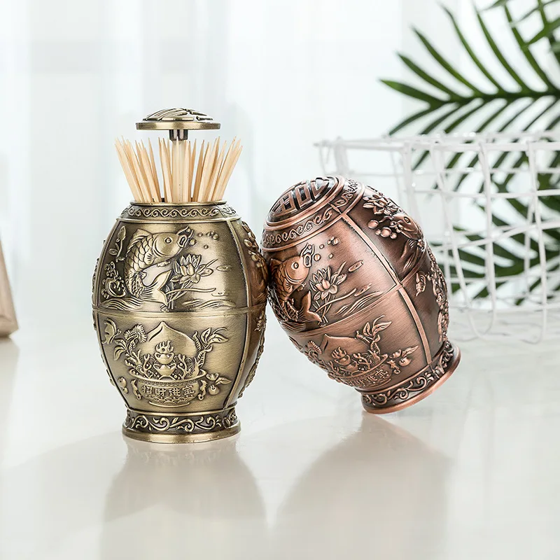 Custom Fish Automatic Toothpick Dispenser Egg Toothpick Holder Box Creative Home Decor National Characteristics Metal Alloy