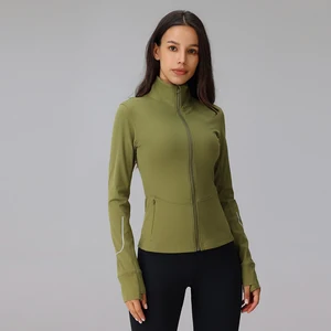 Fall Spring Reflective Design Custom Fitness Wear Yoga Women's Long Sleeve Seamless Workout Top Female Training Sports Jackets