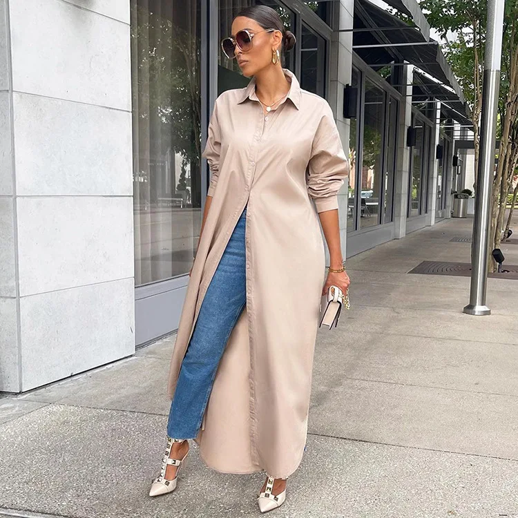 chinese dress ladies Long Belted Shirt Dress Crisp White Shirting main image 1
