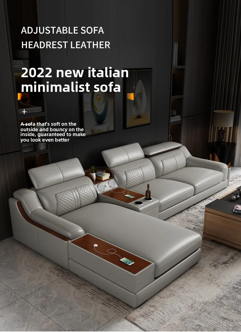 Modern L-Shaped Leather Sofa Set for Living Room USB & Bluetooth Sound