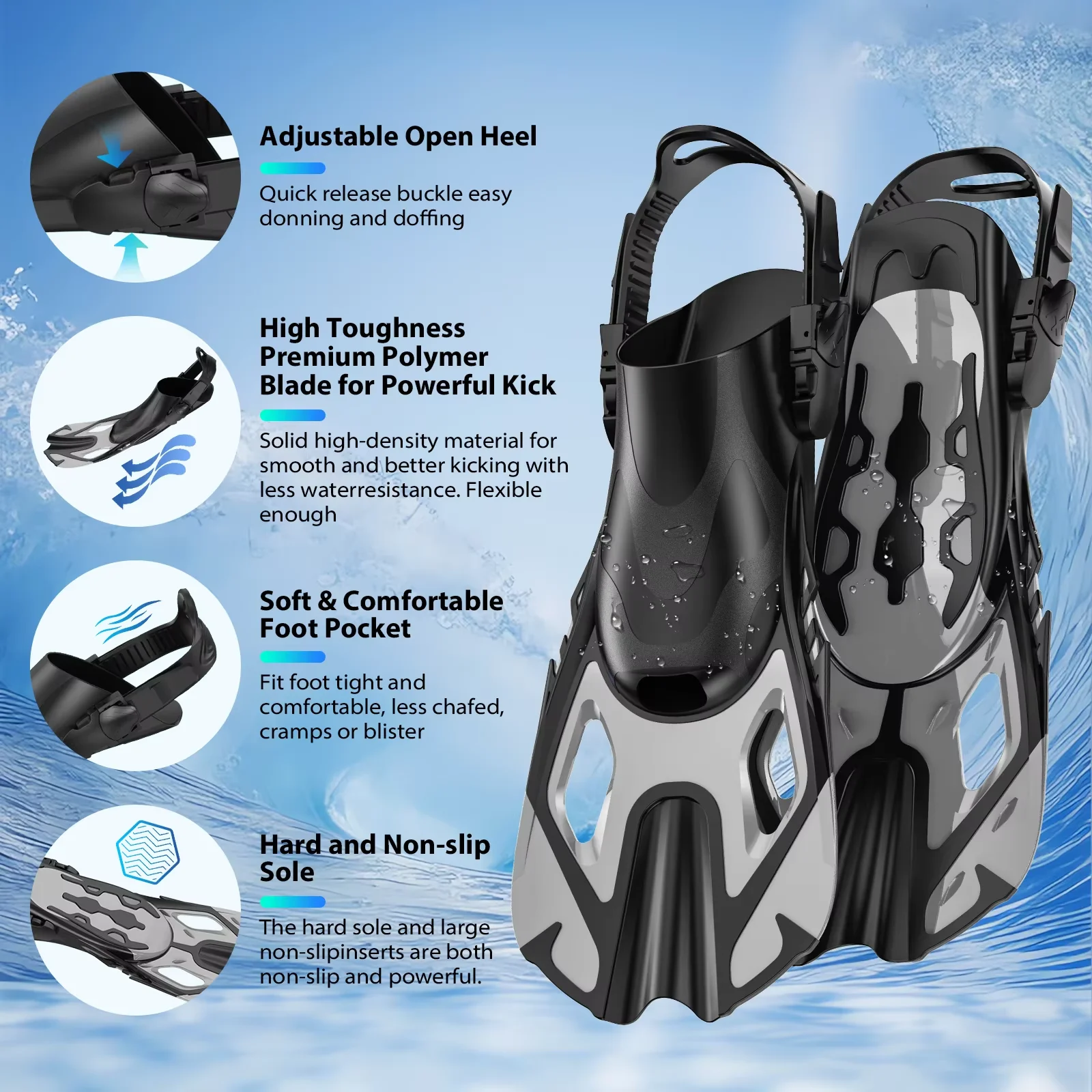 Snorkel Diving Mask Training Fins Flippers Three Piece Set Waterproof Double Lens Tempered Glass Lenses Portable Swimming_desvips.com
