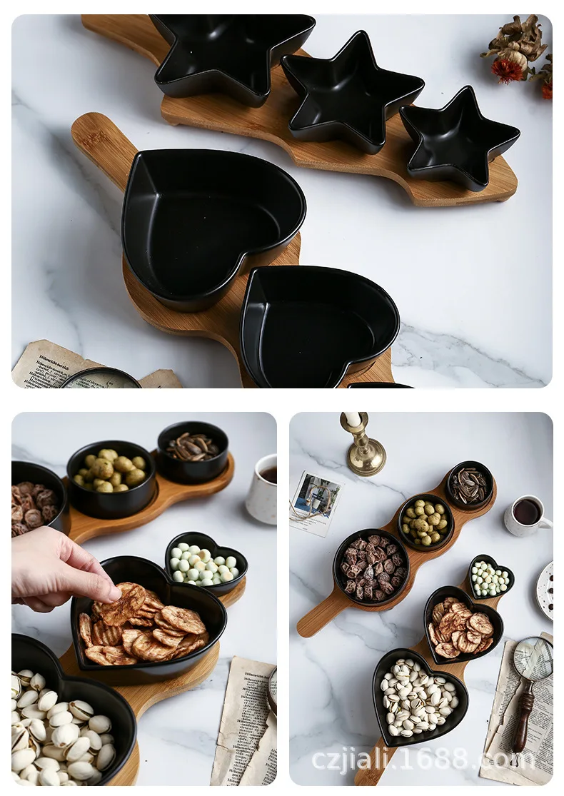 3 Compartment Dried Fruit Ceramic Plate Snack Soy Dipping Sauce Bowl