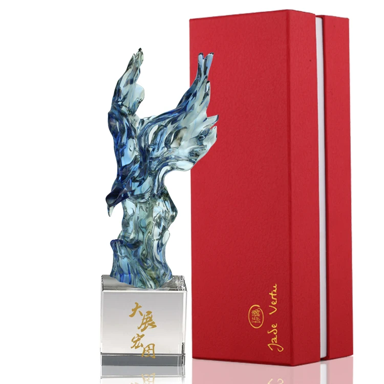 Small Bridge Hot Selling Company Annual Meeting Trophy Custom Uv Printing Engraving Liuli Crystal Trophy Award manufacture