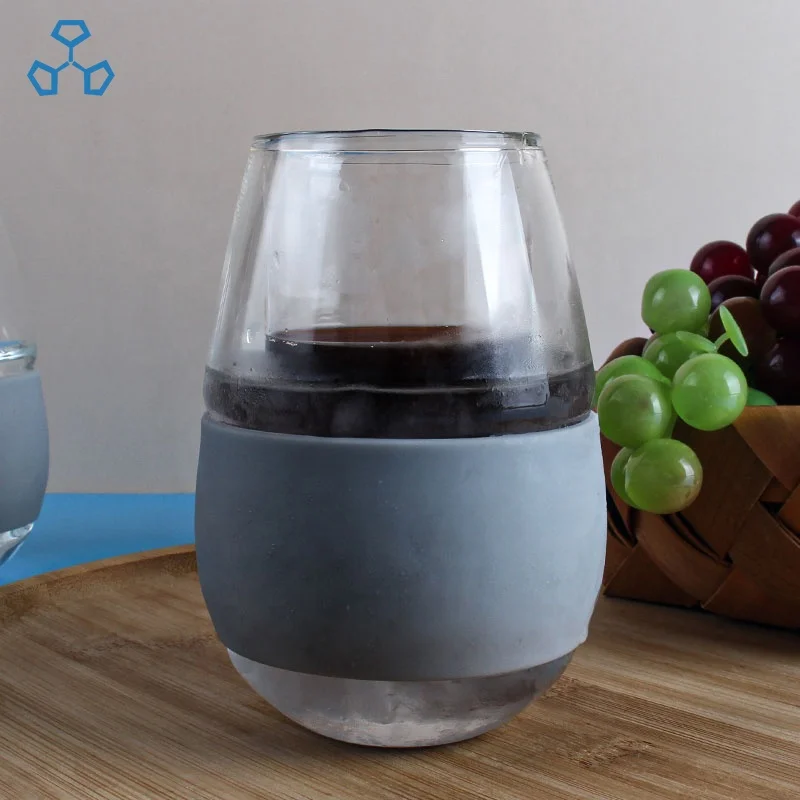 Freeze 12oz Transparent Unique Unbreakable Double Wall Beer Mugs Glasses With Grey Silicone Band