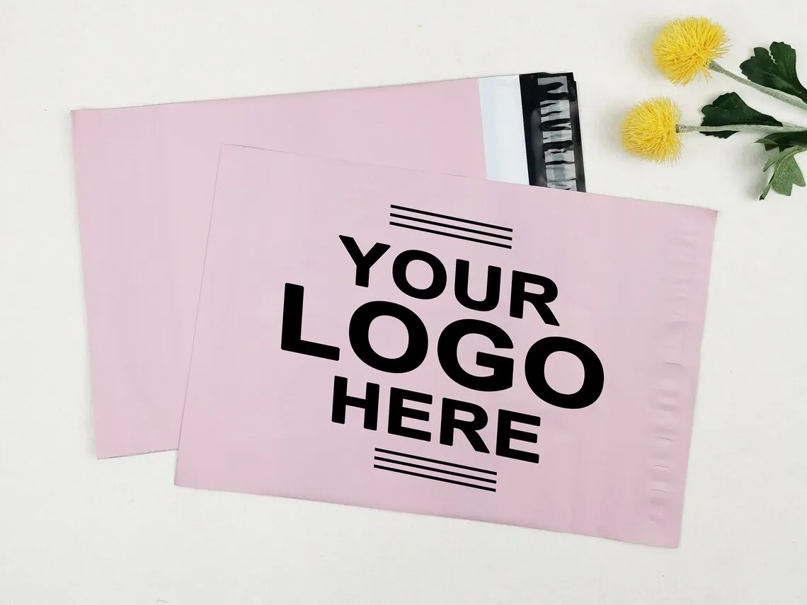 Custom Printed Logo Poly Mailer Luxury Postage Garment Light Pink Mailing Courier Bags