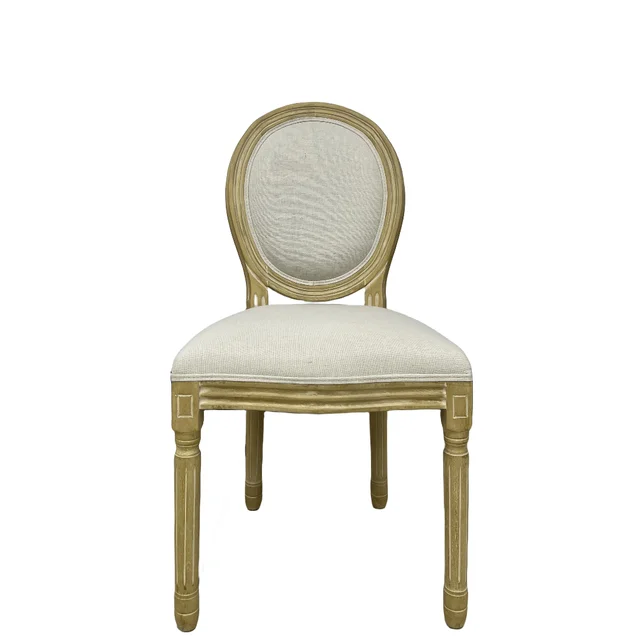American vintage oak dining chair home cloth round back high support computer French simple living room chair