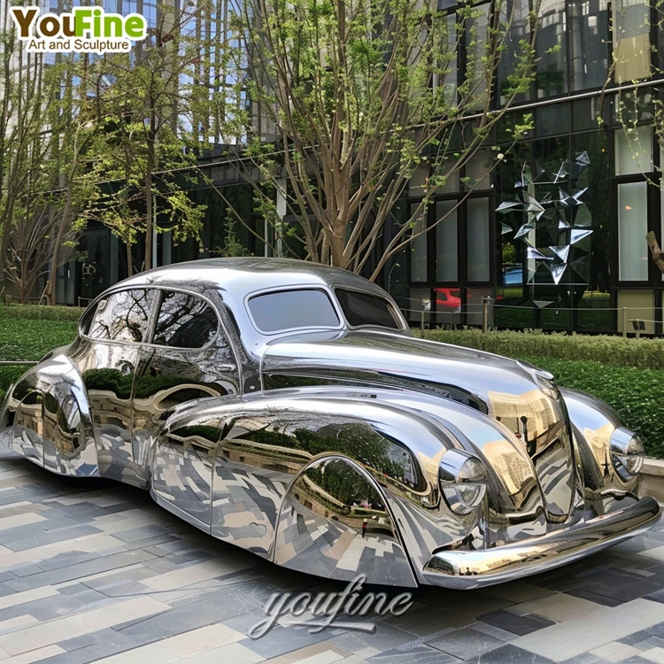 Real Size Stainless Steel Mirror Statue of Cars Sculpture