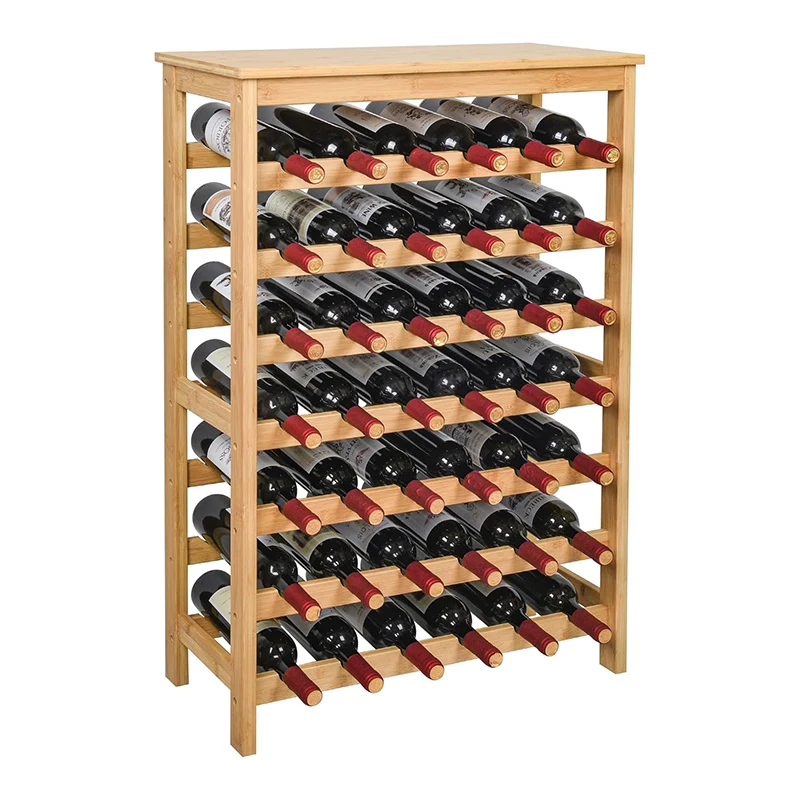 Wholesale 42-Bottle Freestanding Bamboo Liquor Cabinet Wine Rack Storage Shelf with Table Top for Home Bar Kitchen Living Room