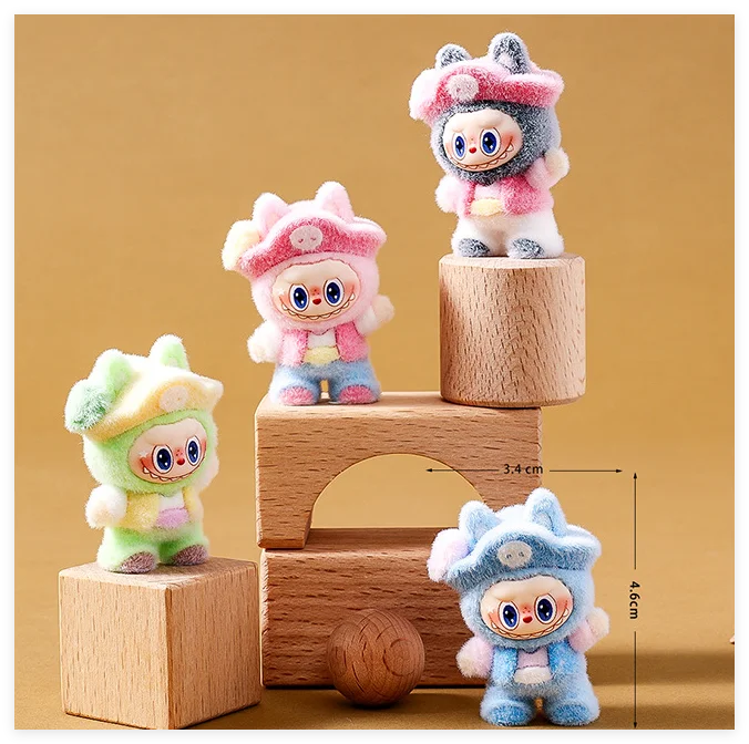 Flock Labubu Animal Cute Tiny Small Mini Terrarium Doll House Cupcake Topper Decor Ornament Miniature 3D Cartoon Rabbit Figurine
