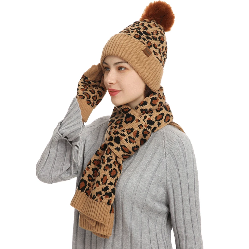 leopard print hat scarf and gloves set