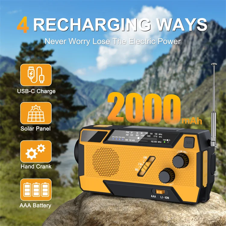 Weather Emergency Alert Radio Hand Crank Solar Wind up Flashlight Radio