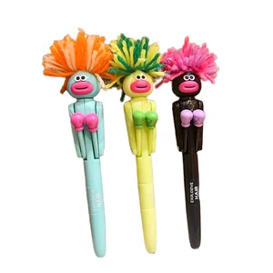 New Design 1.0mm Plastic Ballpoint Pens with Black/Blue Ink for Students Fun Boxing Hair Man Press-Action Style Writing