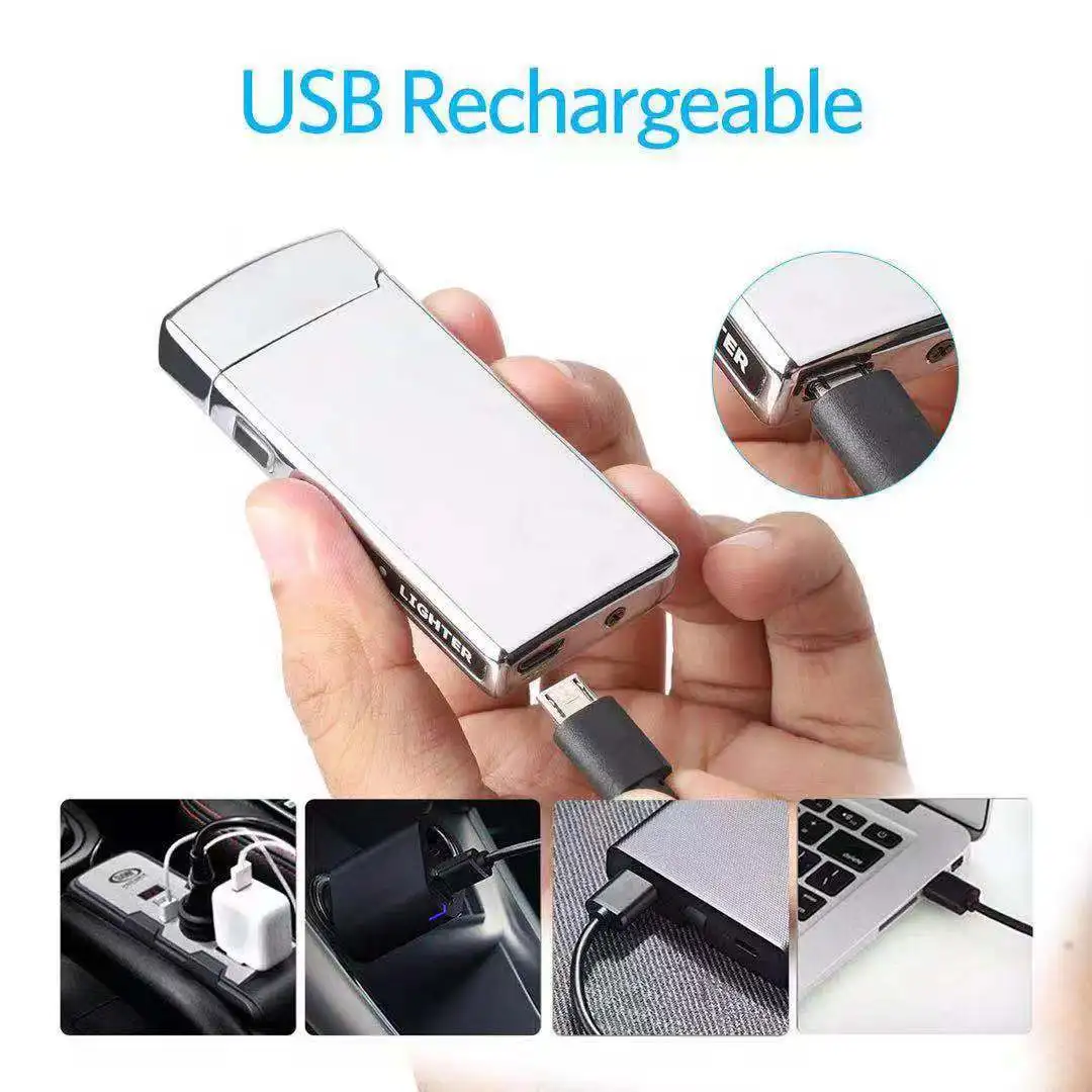 High Quality Wholesale Metal Double Arc Lighter,Touch-sensing Custom Windproof Pulse Rechargeable USB Lighter With Power Display
