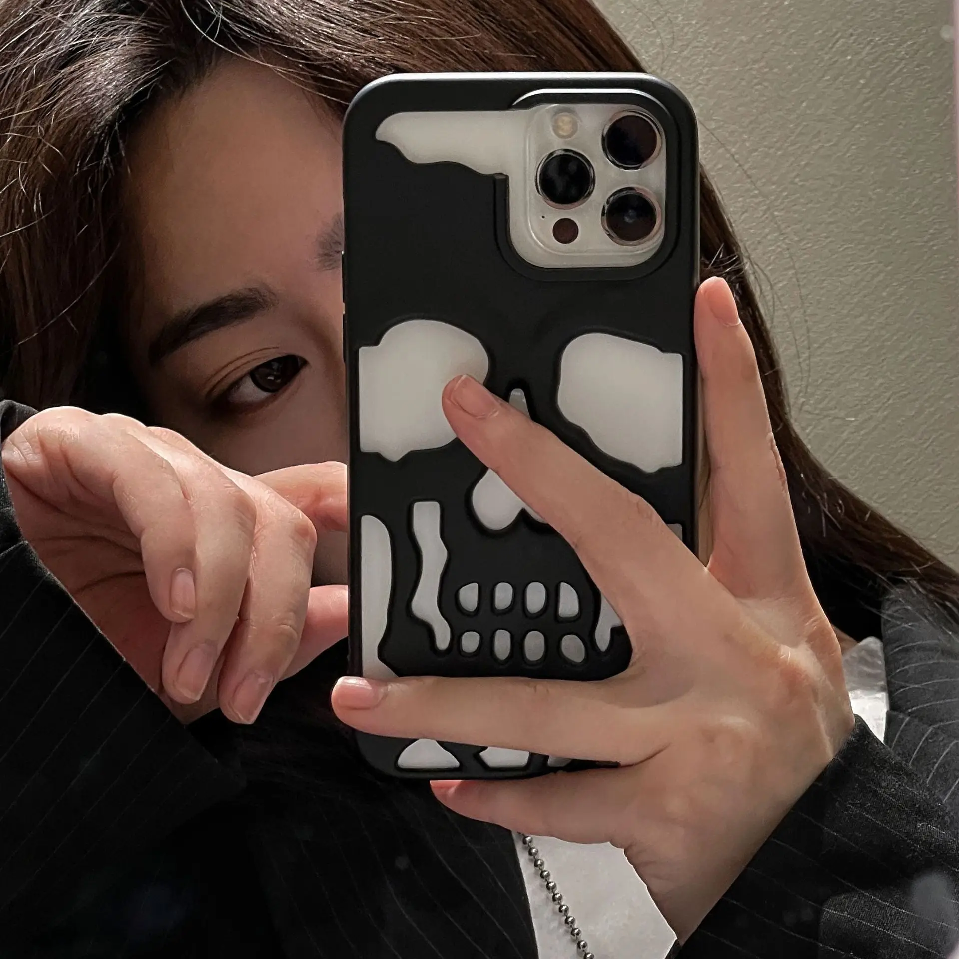 Halloween Matte Skull Hollow Phone Case for iPhone 11 12 13 14 15 16 Pro Max Cooling Anti-fall Mobile Covers