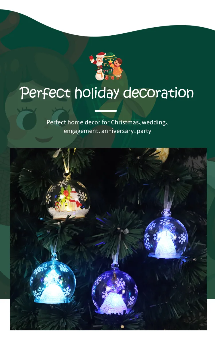 light white glass Christmas ball with snowflake and snowman for Christmas decoration details