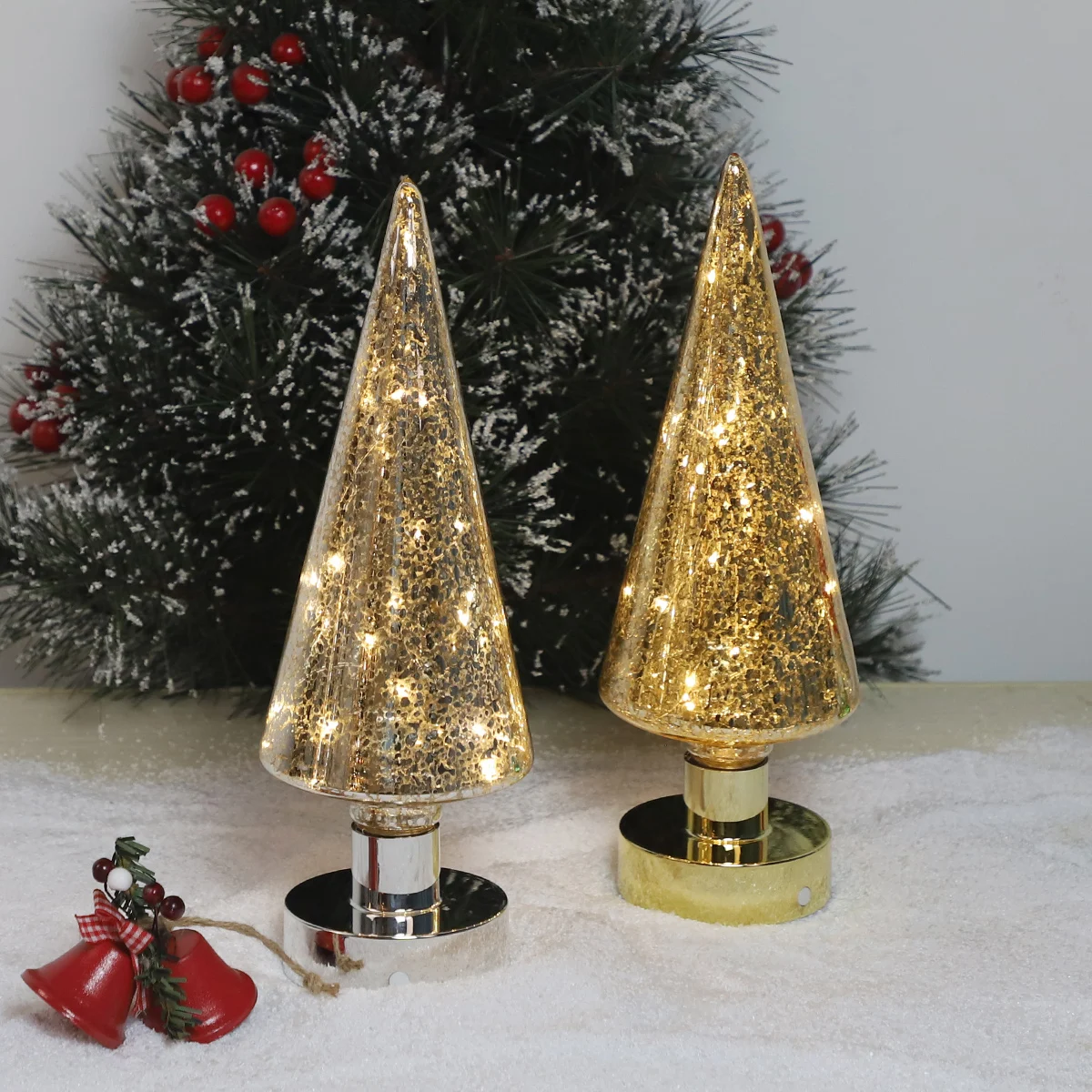 luxury christmas tree battery operated glass tree light artificial mini christmas tree table decorate with lights