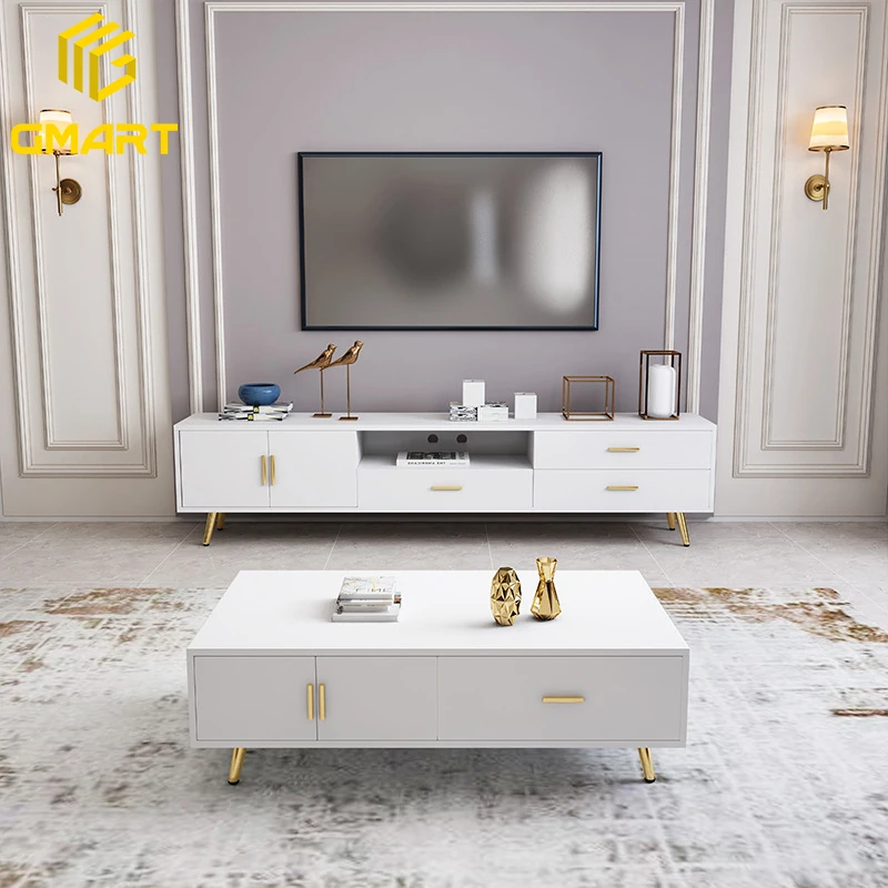 Gmart Classic Latest Designs Furniture Set Leather Upholstery Wooden Modern Led Lighting Tv Stand Cabinets Table